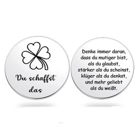 Kisstta Four Leaf Clover Lucky Coin - Double Sided Engraved Leather Keyring - Lucky Charm, Motivational Symbol, Encouragement