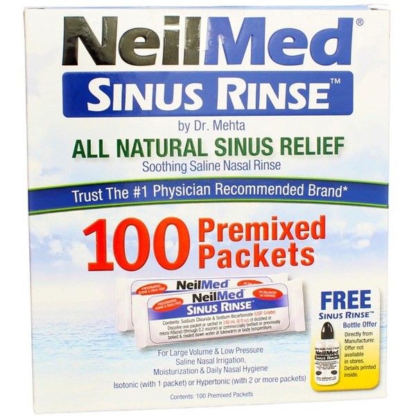 NeilMed Sinus Rinse All Natural Relief Premixed Refill Packets 100 Each (Pack of 4)