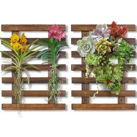 Mulctun 2 Pcs Wall Planters - 11.4"W X 15.7"H Wooden Wall Planters for Indoor Outdoor Plants,Hanging Wood Wall Trellis,Wall Mounted Plant Holder for Orchids,Succulent,Air Plants,Hanging Pots Display
