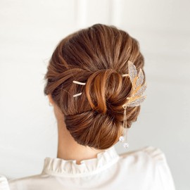 Frcolor Hair Claw Hair Ornament, U-shaped Kinkzin, Comb, Pearl, Kimono Accessory, Yukata, Kimono Accessory, Dumpling, Hair Clip, Hair Arrangement, Women's (Golden)