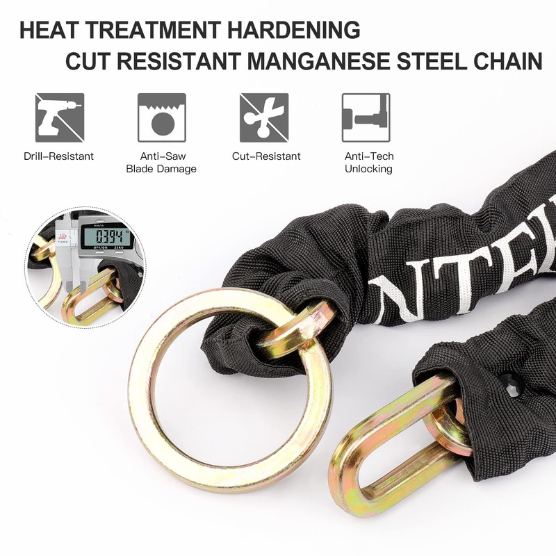 INTEKIN Motorcycle Lock 3.3FT/100cm Bicycle Chain Locks 8mm/10mm Thick Bike