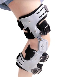 FocuBoody OA Unloader Hinged Knee Brace Support for Osteoarthritis, Rheumatoid Arthritis, Joint Pain | One Size Knee Brace with side stabilizers, Adjustable knee hinged brace (Grey, Left)