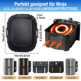 Silikonform Heißluftfritteuse Zubehör für Ninja Double Stack XL 9.5L Air Fryer SL400EU, 2 Stück Airfryer Silikon Einsatz für Ninja Foodi MAX Dual Zone AF400EU, Auflaufform Airfryer GADITIEK