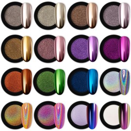Artdone 16 botellas Chrome uñas polvo camaleón aurora holográfico uñas pigmentos polvo efecto espejo manicura Arte