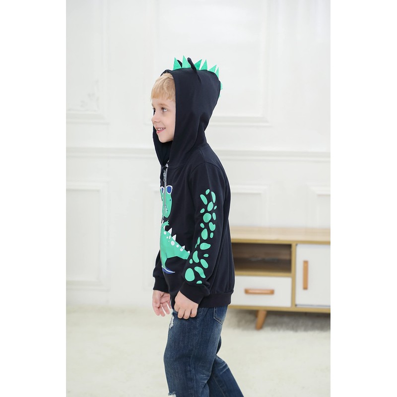 MIXIDON Children's hooded boys' pullover dinosaur zip sweatshirt headpiece jacket