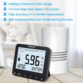 Geevon Digital Rain Gauge Outdoor, Self-Emptying Rain Collector with Alerts, Low Battery Warning Icon, Rainfall History and Current Date and Time, Suitable for Gardens, Farmland and Other Scenes