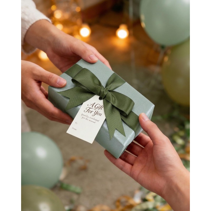 Keypan Sage Green Gift Wrap Paper Roll Set with Ribbon