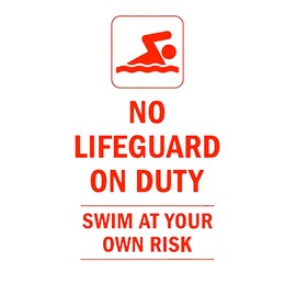 Imagnt Studio - No lifeguard on duty Vinyl Decal Caution Warning Sign - Swim at your own risk - Pool Beach Sign Sticker (Red, 24 x 15 inches)