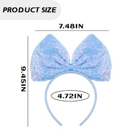 Blue Sequin Bow Headband Halloween Hair Bands for Women Girls Large Big Bow Head Band Sparkly Glitter Bow Headband Blue Halloween Costumes Accessories for Kids Adults Women Big Bowknot Hairband Xmas