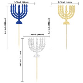 Gyufise 24Pcs Hanukkah Cupcake Toppers Nine Lamp Stands Cupcake Toppers Sparkle Jewish Birthday Chanukah Holiday Party Decoration Supplies
