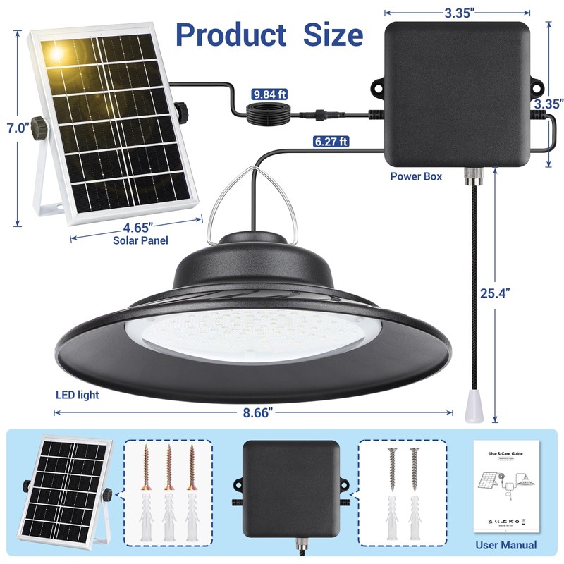 ropelux Solar Powered Shed Light Indoor Outdoor, 2000LM Daytime Available