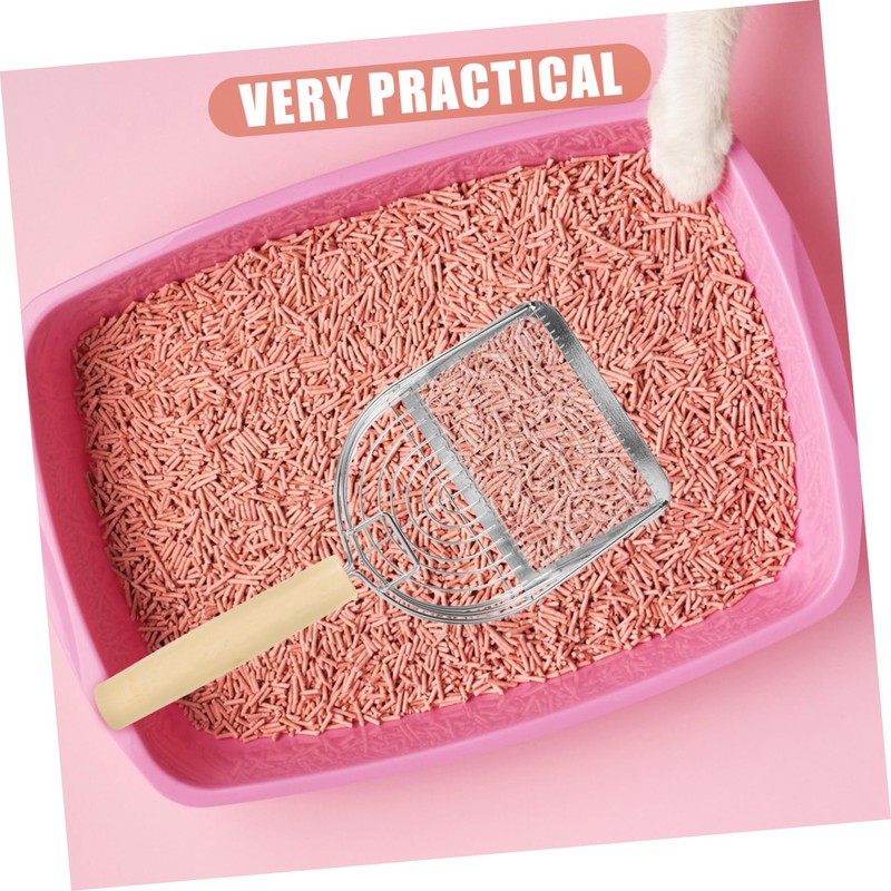 GRIRIW Cat Litter Scoop Wooden Handle Sand Sifter for Easy