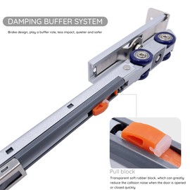 HOWHY Slow Close Pocket Door Slide Hardware and Track Set, Heavy Duty Hanger,Barn Door Hardware, Maximum Load 143 lbs, 47'' Track, Single Door, Bilateral 4-Wheel Dual Damping