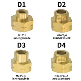 VZU 4 Piece Gas Bottle Adapter Set Europe, Euro Filling Set, Gas Bottle Adapter for Filling German Gas Cylinders Abroad, Brass Gas Bottle Adapter, Numbered D1-D4