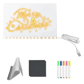 Satiskid LED Note Board with 7 Colors Pen, 30 X 20cm Acrylic Dry Erase Board with Light, LED Drawing Writing Board for Kids, Light-Up Message Note Board with Stand for Room/Store/Office/Festival