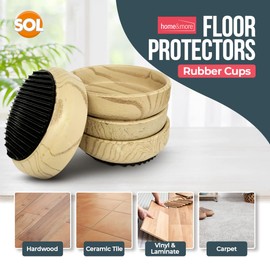 4 Rubber Base Castor Cups for Wooden Floors and Carpets | Wooden Furniture Castor Cups Non-Slip | Caster Cups Protect Wooden Floor | Furniture Floor Protectors for Chair & Sofa Legs, Table Feet, Bed