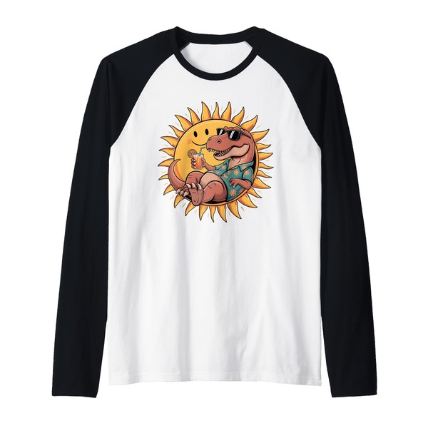 Sun T-Rex Dinosaur Sunglasses Tyrannosaurus Rex Raglan Baseball Tee