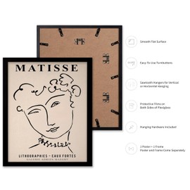 Poster Master Classic Henri Matisse Poster - Vintage Minimalist Print - Gift for Artist, Friend - Lithography, Eaux Fortes, Line Drawing, Woman - Wall Decor for Home, Office, 16x20 Black Framed