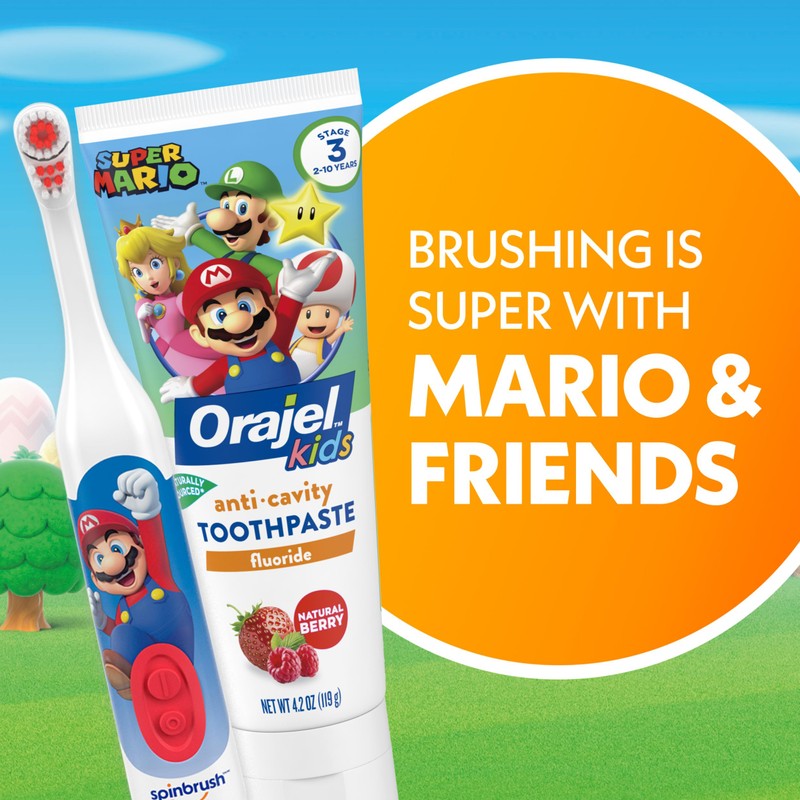 Princess Peach Kid’s Spinbrush Electric Battery Toothbrush, Soft Bristles