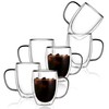 CNGLASS 6 Pack Double Walled Glass Coffee Mugs，12oz Clear Coffee
