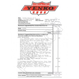 Yenko COPO 1966 Custom Reproduction Dealer Manufacturer’s Retail Window Sticker
