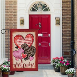 Louise Maelys Happy Valentines Day Garden Flag Love Heart Welcome 12x18 Inch Double Sided Small Burlap Spring Holiday Anniversary Yard Outdoor Outside Home Decoration