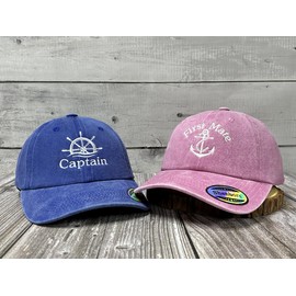 Shenbors Captain First Mate Hats Set for Men Women, Gifts for Boat Skipper Sailor, Royal & Pink Baseball Caps for Nautical Boating Sailing, Captain First Mate (Washed Royal & Washed Pink), One Size