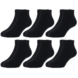 Hzcojulo Boys Girls Low Cut Socks Kids Half Cushion Athletic Ankle Cotton Socks -6 Pairs,Black,L/Shoe size 13-3.5/7-10Years