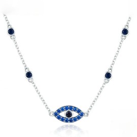 PAHALA 925 Strling Silver Blue Zircon Guardian Eye Pendant Necklace