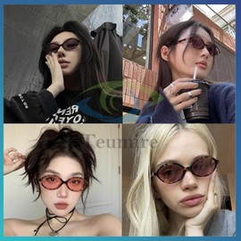 Teumire Retro Oval Sunglasses for Women Men Vintage 90s Sunglasses Trendy Fashion Sun Glasses Designer Shades(Beige/Brown)