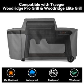 Grill Cover for Traeger Woodridge Pro & Woodridge Elite Pellet Grills, Black Waterproof BBQ Cover for Traeger Grills BAC776