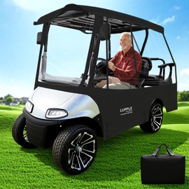 LUPPLE 4 Passenger Golf Cart Enclosure for Club Car Precedent – Short Roof 59" Rain Cover, 2+2 Seater Winter Weather Protection with 600D Waterproof Oxford & 4-Sided Clear PVC Zippered Doors (Black)
