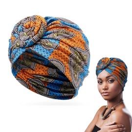 ZEACCT 1 x African Turban, Women's Pleated Hats, Stretch Turban, for Accessories, Everyday Wear, Shopping, Housework, Make-Up (The Recommended Head Circumference is 58 cm), orange