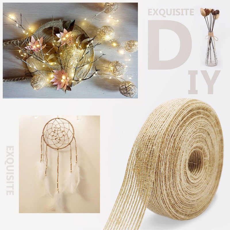 2 Rolls Burlap Craft Ribbon and 1 Bundle Natural Jute