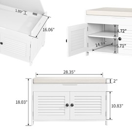 WARMHONIU Shoe Storage Bench with Lift Top Storage, Entryway Bench with Cushioned Seat, Adjustable Shelf, 2 Tier Shoe Rack with Doors for Entryway, Bedroom, Hallway, Mudroom, White