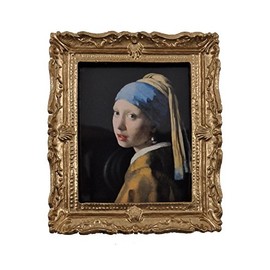 Melody Jane Dolls House Girl in Pearl Earing Portrait Picture in Gold Frame 1:12