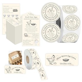 Premium Farm Fresh Eggs Packaging Supplies Set Include 200 Double Sided Fresh Handling Instruction Cards 500 Round Farm Fresh Egg Labels And 500 “Please Return Egg Carton”Stickers