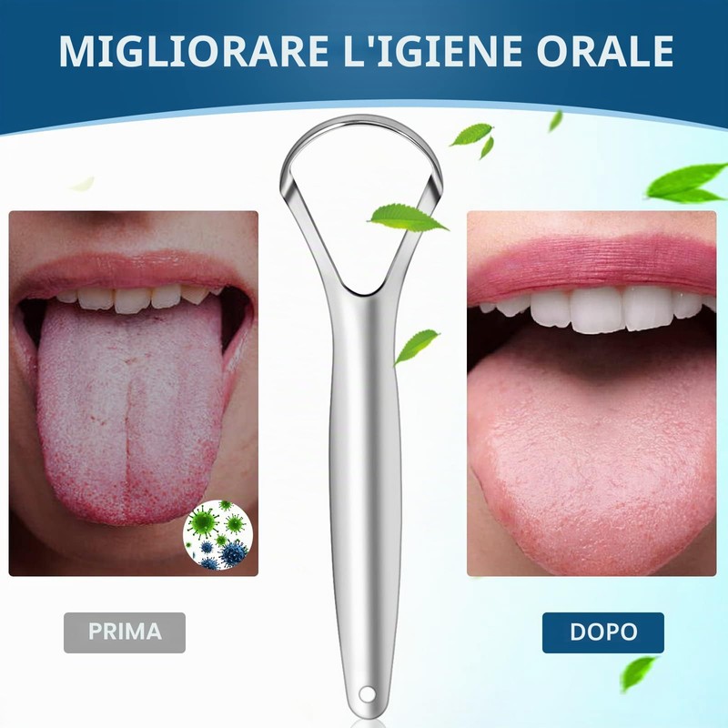Brencco Pulisci Lingua 2 pezzi di Nettalingua in acciaio inox,