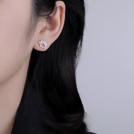 SLUYNZ Sterling Silver CZ Small Paw Stud Earrings for Women Dog Cat Paw Print Earrings Animal Paw Earrings Stud Earrings Small Love Heart Earrings, Small, Sterling Silver, Cubic Zirconia