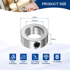 HiPicco Set Screw Collars, 10 Pack 7.05mm Bore Shaft Lock Collars, 12mm OD, 5mm Width, Nickel-Plated Carbon Steel Landing Gear Stopper Wheel Collar, Includes Wrench