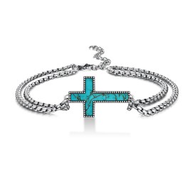 Naxidaze Genuine Turquoise Bracelet for Men 925 Sterling Silver Cross Bracelet Vintage Western Religious Cross Turquoise Jewelry for Men, Large, Sterling Silver, no gemstone