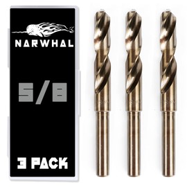 Narwhal 5/8 Inch Cobalt Drill Bits (3 Pack - Industrial Grade M35 Cobalt) 1/2" Shank & 6" Length & 135 Degree Split Point for Drilling Into Metal, Hardened & Stainless Steel, Cast Iron, & More!