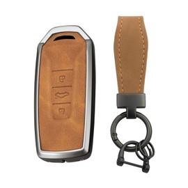 TECART Smart Car Key Case Key Case Key Bag Fits VW Touareg 2018-2023 Key Fob Cover Key Protection Case Key Case Key Box 3 Buttons Brown B