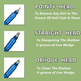 MAZEL Golf Club Groove Sharpener Tool for Golf Iron,Wedge,Driver - 3-in-1 Golf Club Cleaner for U & V-Grooves Re-Grooving Tool (Blue)