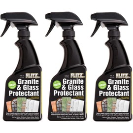 Flitz Granite & Glass Protectant - 16oz Bottle of USA-Made Granite Sealer and Glass Countertop Protector - Cleans & Prevents Liquid, Stains, & Others - Also Works on Marble & All Metals (3 Pack)