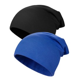 Kiiwah Pack of 2 Children's Beanie Hats, Soft Slouch Beanie, Winter Hats for Boys and Girls, Warm Children's Hats, Double Layer Baby Knitted Hat for Children, Spring, Autumn, Winter, Black, blue