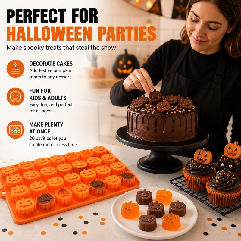 Halloween Pumpkin Silicone Molds for Baking – 2-Pack 18-Cavity Candy
