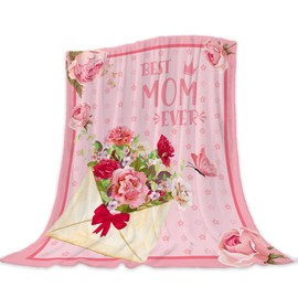 Best Mom Blanket from Daughter Son Mothers Day Blanket for Mom Mothers Birthday Gift Blanket for Mom I Love You Dear Mom Letter To My Mom Throw Blanket Pink Floral Blanket for Couch Bed 50x70