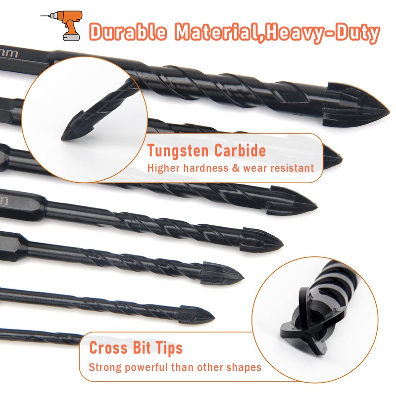 7 Pieces Masonry Drill Bits, Cross Bit Universal Drilling Tool
