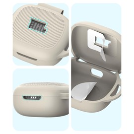 AGENTNANO [3 in 1] for JBL Live Pro 2 Case Cover with Cleaner kit, Logo Visible Design Scratch Resistant Shockproof Silicone Protective Cover for JBL Live Pro 2 Earbuds with Carabiner-Apricot